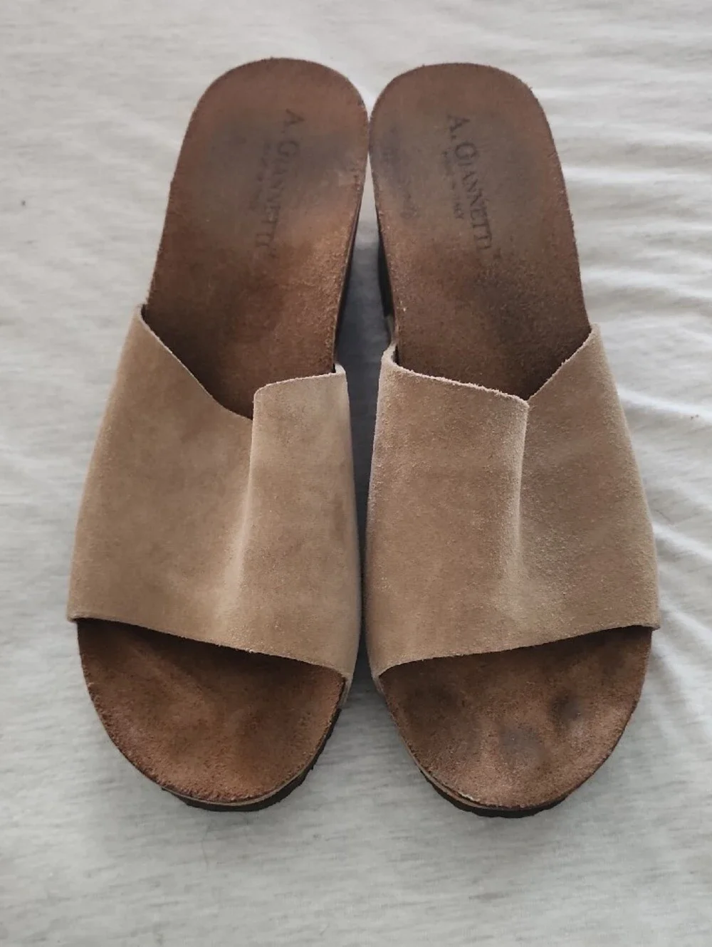 A. Giannetti Taupe Suede Wedge Slides